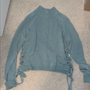 Blue lace up sweater